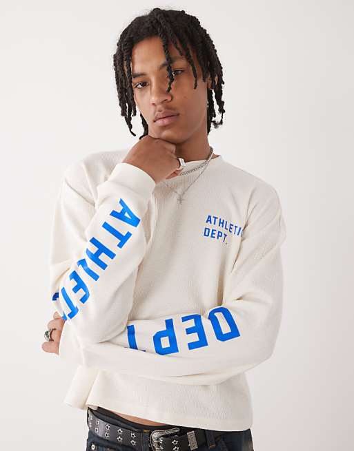 COLLUSION Long Sleeve Skater Fit T-shirt With Athletic Print In White