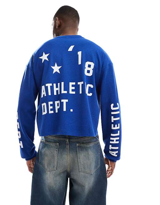COLLUSION Long sleeve skater fit t-shirt with athletic print in blue