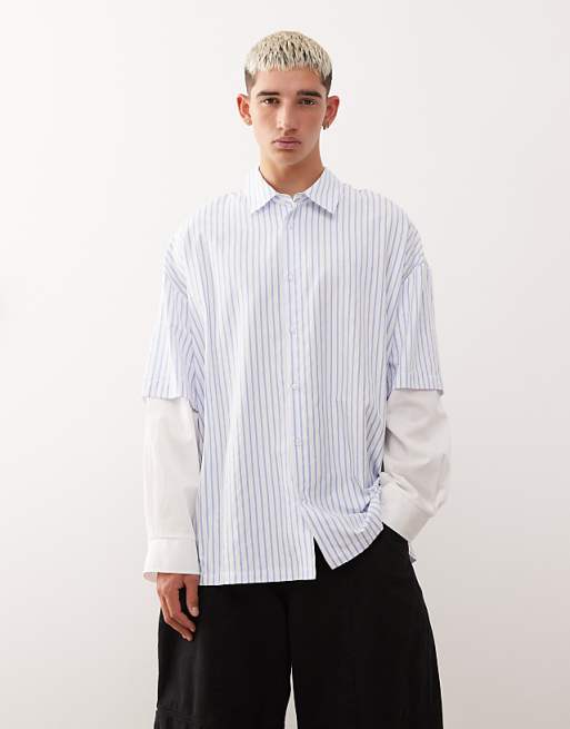 COLLUSION Oversized Boxy Double Layer Shirt In Blue Stripe
