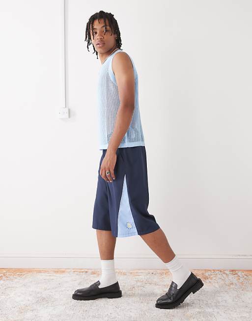 COLLUSION Panelled Football Style Shorts In Blue