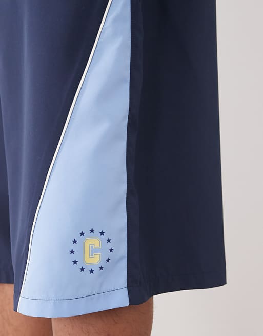 COLLUSION Panelled Football Style Shorts In Blue