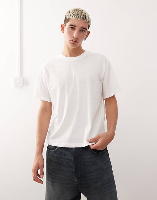 COLLUSION Premium Slim Tee In White Textured Cotton