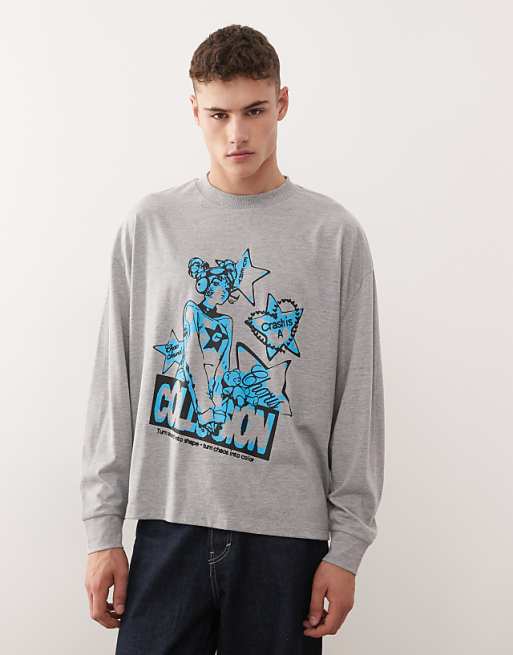 COLLUSION Printed T-shirt Oversized In Grey Marl