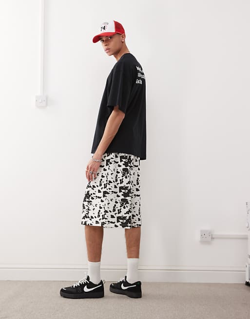 COLLUSION Skater Relaxed Jersey Shorts In Cow Print - MULTI