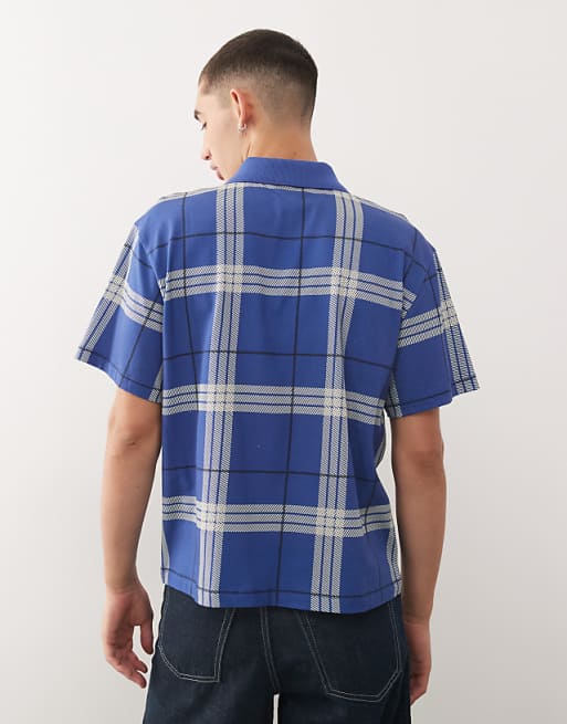 COLLUSION Slim Boxy Polo In Blue Check