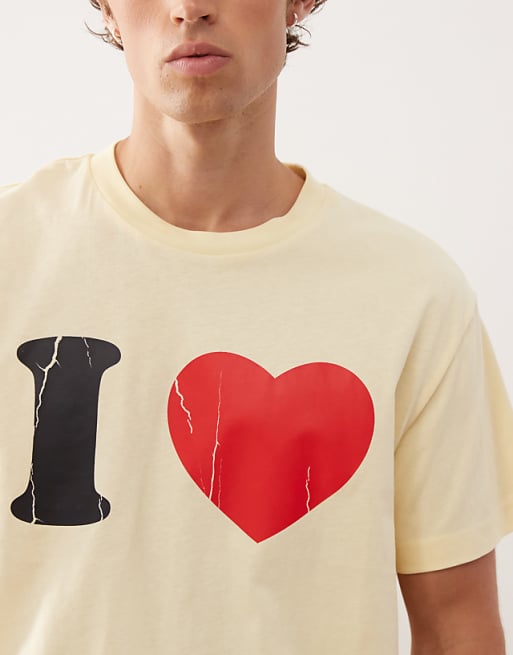 COLLUSION Slim Fit T-shirt In Yellow With I LOVE Graphic