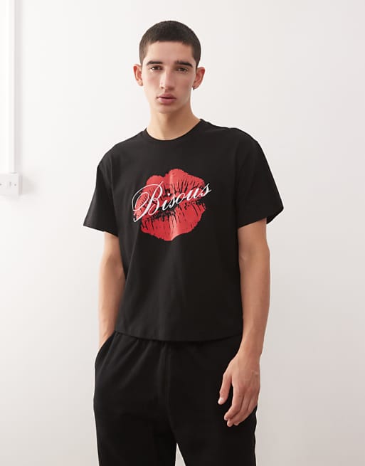 COLLUSION Slim Graphic T-shirt In Black