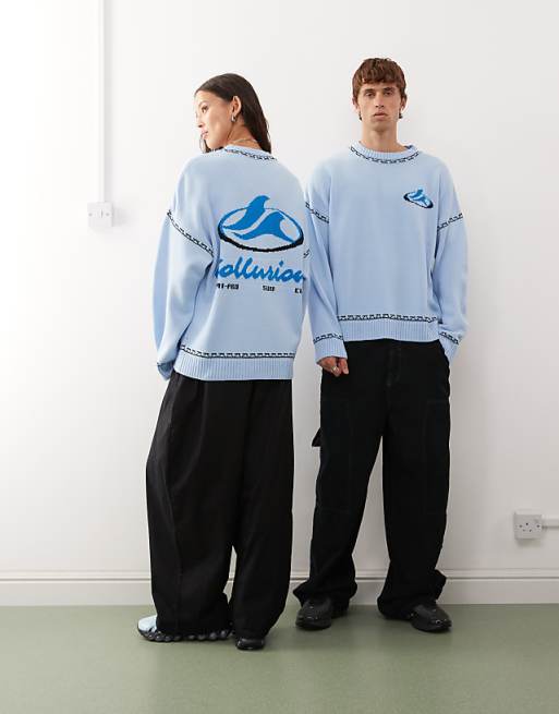 COLLUSION Unisex blue jumper with surf print