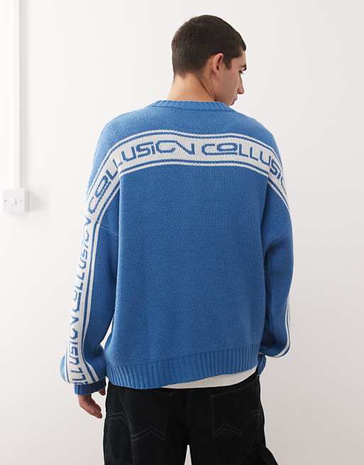 COLLUSION Unisex Boxy Fit Knitted Sweater Jumper In Blue