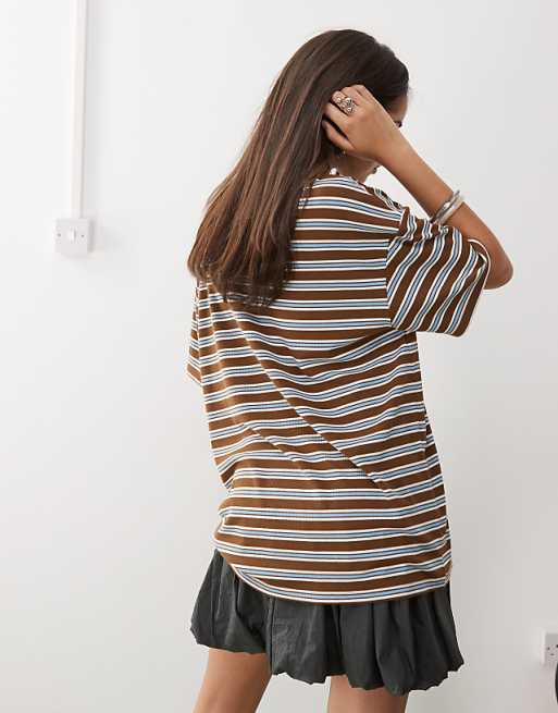 COLLUSION Unisex T-shirt In Brown Stripe