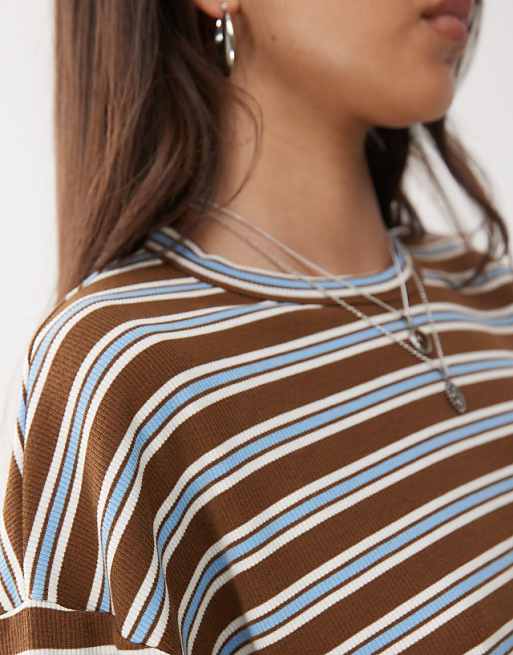 COLLUSION Unisex T-shirt In Brown Stripe