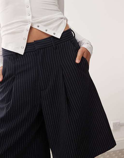 Collusion Unisex Tailored Jort In Pinstripe