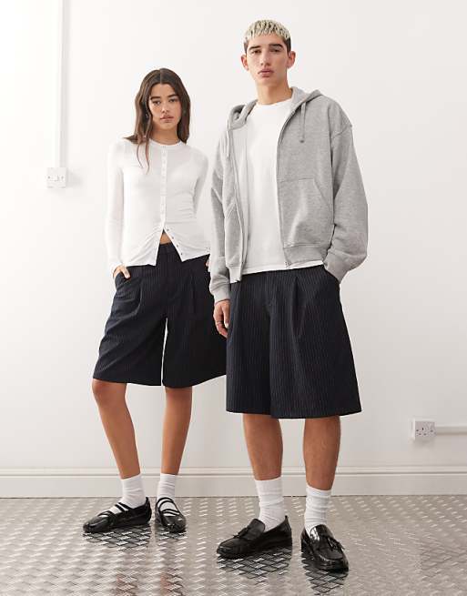 Collusion Unisex tailored jort in pinstripe