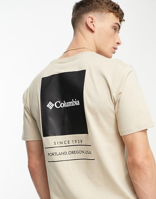 Columbia Barton Springs back print t-shirt in beige Exclusive at ASOS
