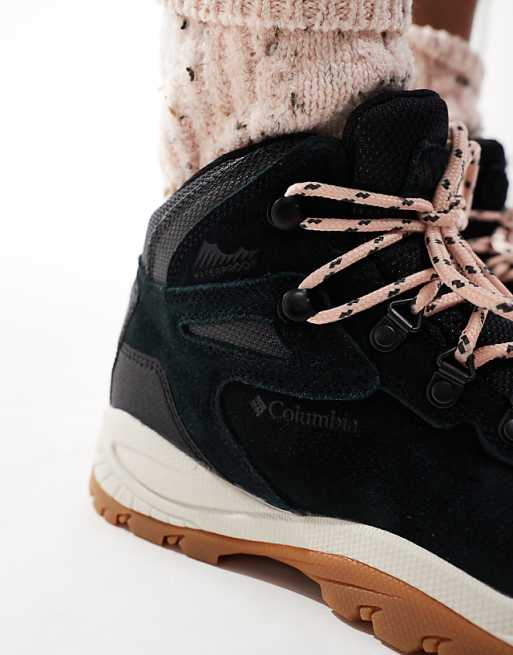 Columbia Newton Ridge Plus Waterproof Hiking Boots In Black And Blush Rose