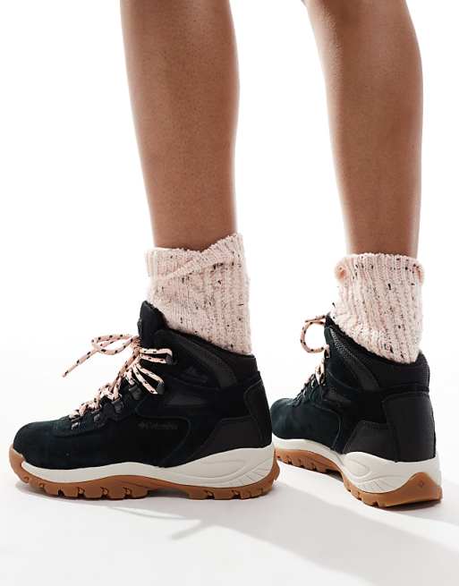 Columbia Newton Ridge Plus Waterproof Hiking Boots In Black And Blush Rose
