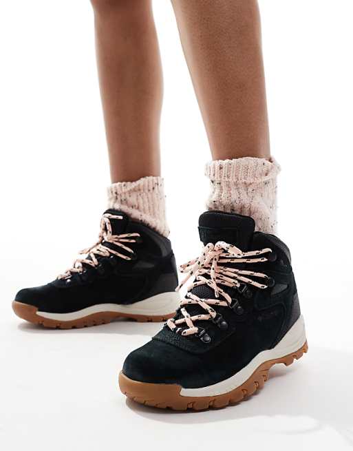Columbia Newton Ridge Plus Waterproof Hiking Boots In Black And Blush Rose