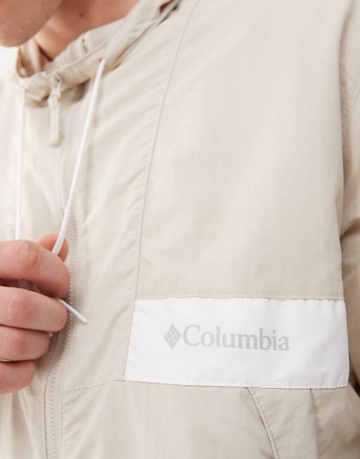 Columbia Spire Valley Hooded Windbreaker In Beige