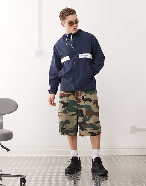 Columbia Spire Valley Hooded Windbreaker In Navy