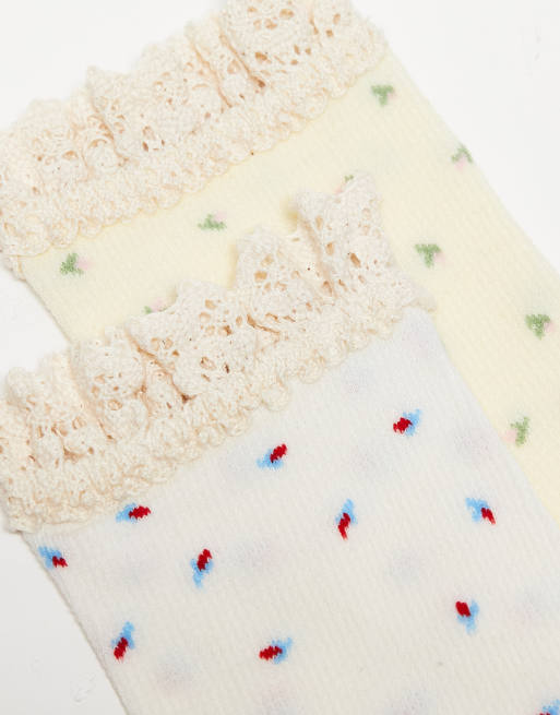 Cotton On 2 Pack Femme Frill Mid Crew Sock