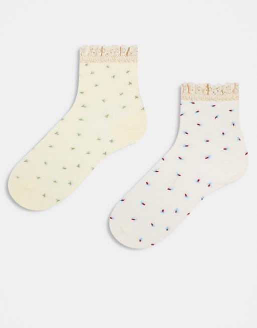 Cotton On 2 pack femme frill mid crew sock