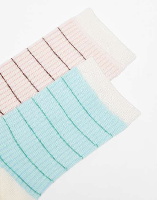 Cotton On 2 Pack Grid Pattern Crew Sock In Cloudy Jade And Lemon Icing