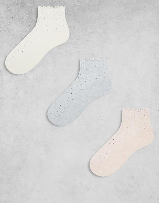 Cotton On 3 pack diamante frill ankle sock in multi