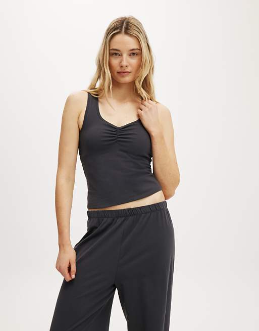 Cotton On Departure Lounge Scoop Tank In Charcoal - GREY