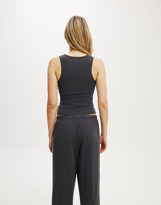Cotton On Departure Lounge Scoop Tank In Charcoal - GREY