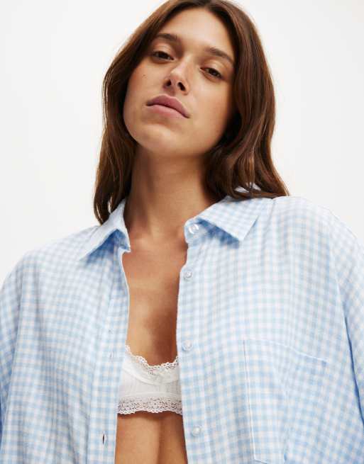 Cotton On Flannel Boyfriend Long Sleeve Shirt In Windsurfr Flossy Gingham