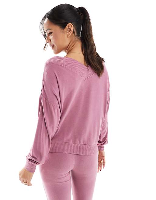 Cotton On Lounge Super Soft V Neck Sweatshirt In Washed Berry