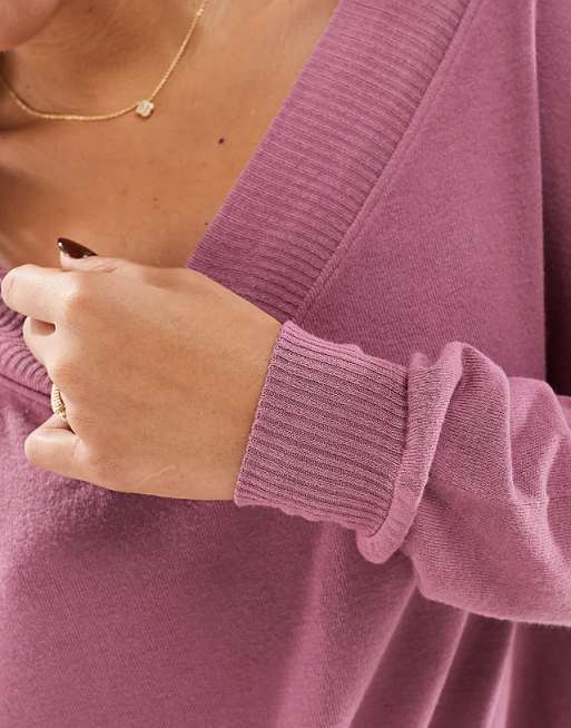 Cotton On Lounge Super Soft V Neck Sweatshirt In Washed Berry