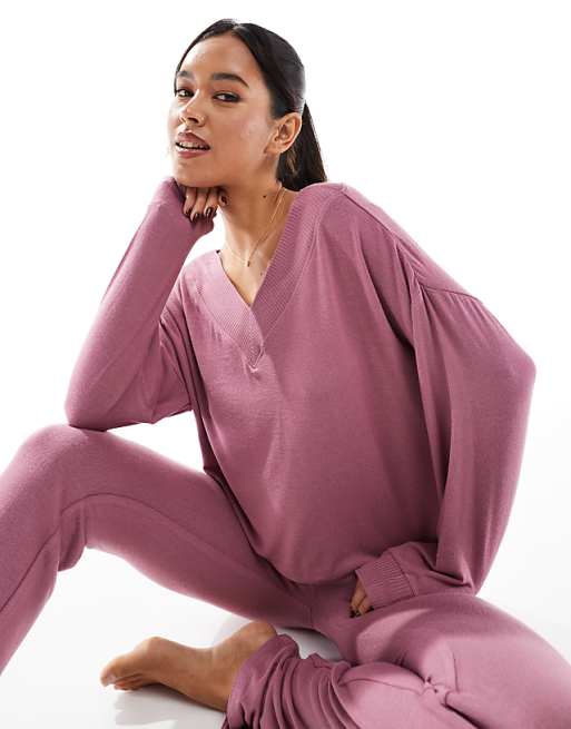 Cotton On lounge super soft v neck sweatshirt in washed berry