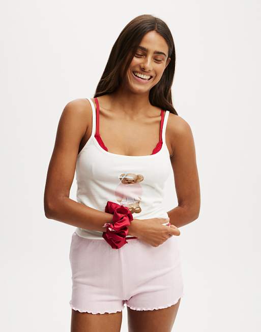 Cotton On Peached jersey longline cami in coconut milk/grandma bear