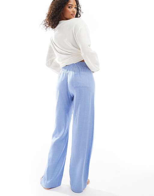 Cotton On Relaxed Flannel Pyjama Bottoms In Blue Sky Stripe