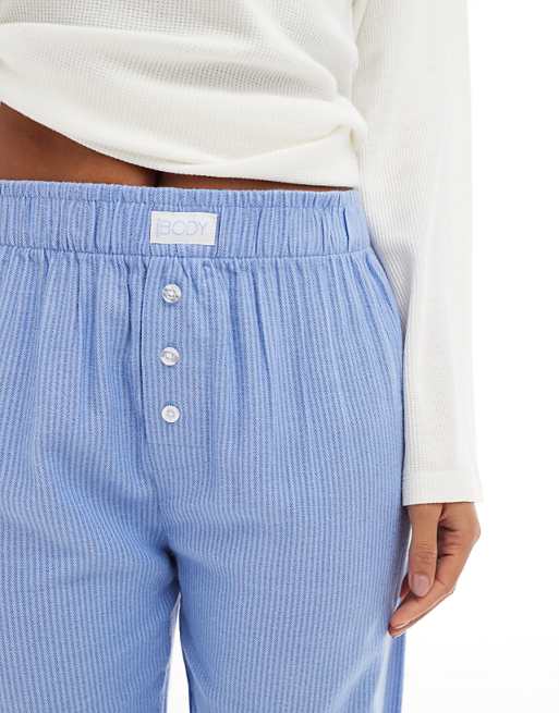 Cotton On Relaxed Flannel Pyjama Bottoms In Blue Sky Stripe