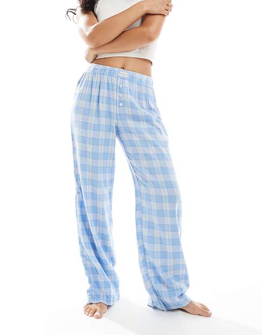Cotton On Sleep Flannel Wide Leg Pant In Blue Stripe