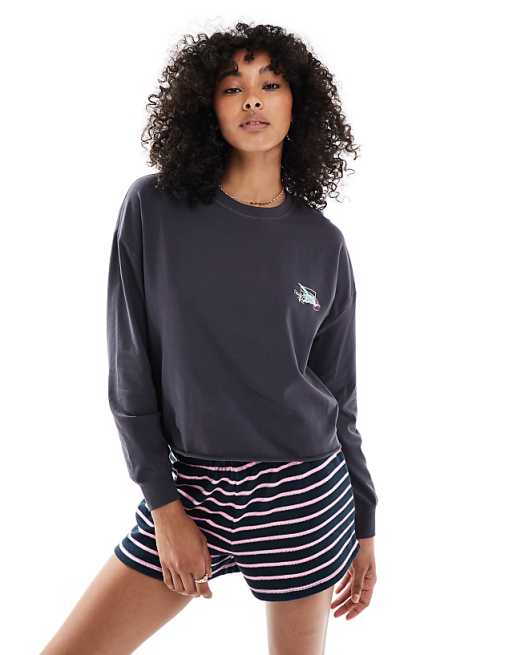 Cotton On Sleep Lightweight Departure Lounge Cropped Long Sleeve Top In Aura