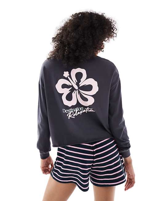 Cotton On sleep lightweight departure lounge cropped long sleeve top in aura