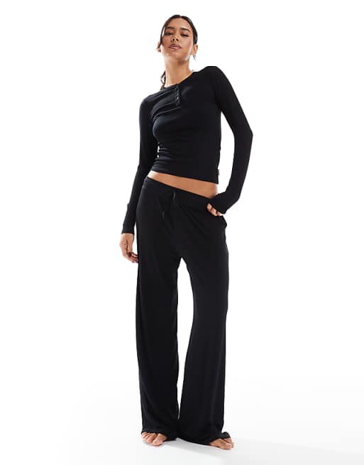 Cotton On Sleep Recovery Button Down Pyjama Long Sleeve Top Black