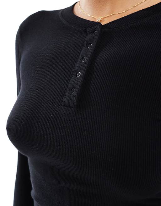 Cotton On Sleep Recovery Button Down Pyjama Long Sleeve Top Black