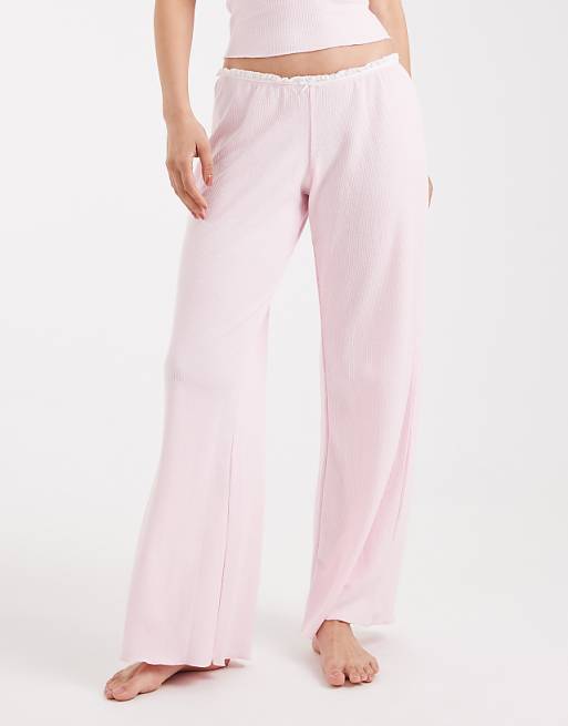 Cotton On Sleep Waffle Wide Leg Trouser In Blushing Bride Co-ord