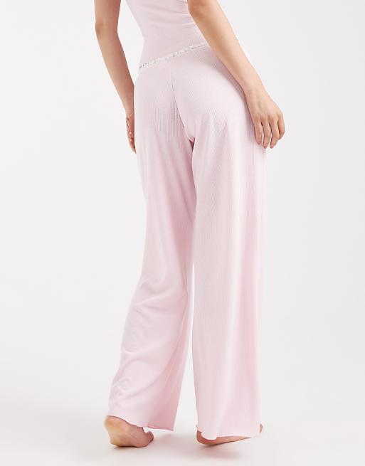 Cotton On Sleep Waffle Wide Leg Trouser In Blushing Bride Co-ord