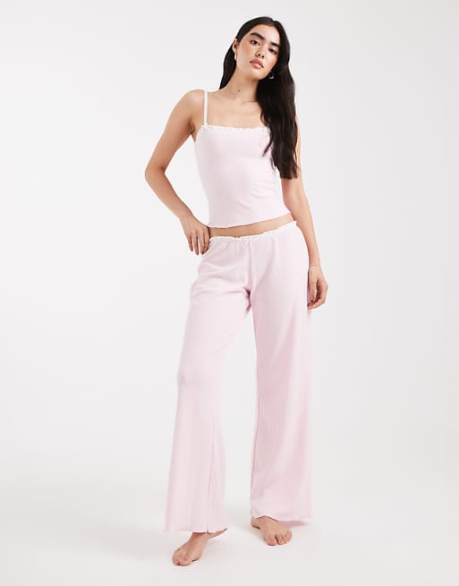 Cotton On sleep waffle wide leg trouser in blushing bride co-ord