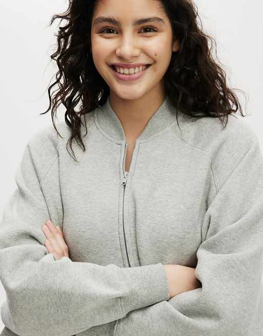 Cotton On Zip Through Fleece Bomber In Grey