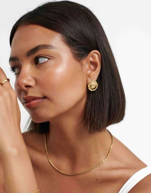 D.LOUISE Molten Waterproof Dome Earrings In Gold