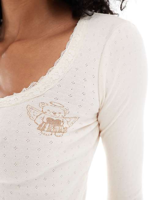 Daisy Street Long Sleeve Top And Short Pyjama Set In Bear Print