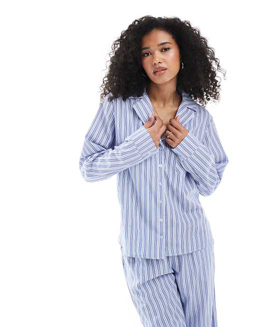Daisy Street Matching Long Sleeve Shirt And Trouser In Green/blue Stripe