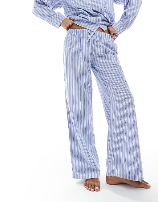 Daisy Street Matching Long Sleeve Shirt And Trouser In Green/blue Stripe