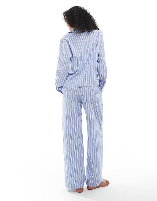 Daisy Street Matching Long Sleeve Shirt And Trouser In Green/blue Stripe